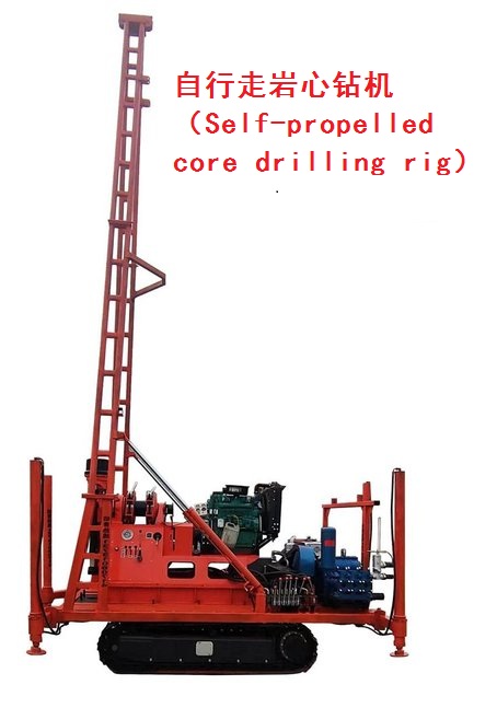 Self-propelled geological core drilling rig